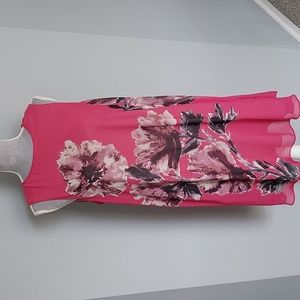 Taylor fuschia georgette floral print swing dress, Size 14